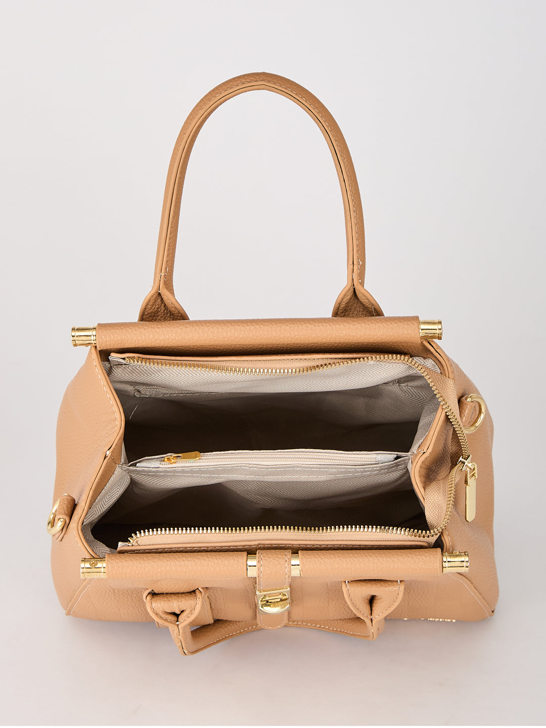 Latin Quarters Women's Beige Checkered Structured Bag with Top Handle