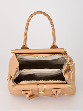 Latin Quarters Women's Beige Checkered Structured Bag with Top Handle