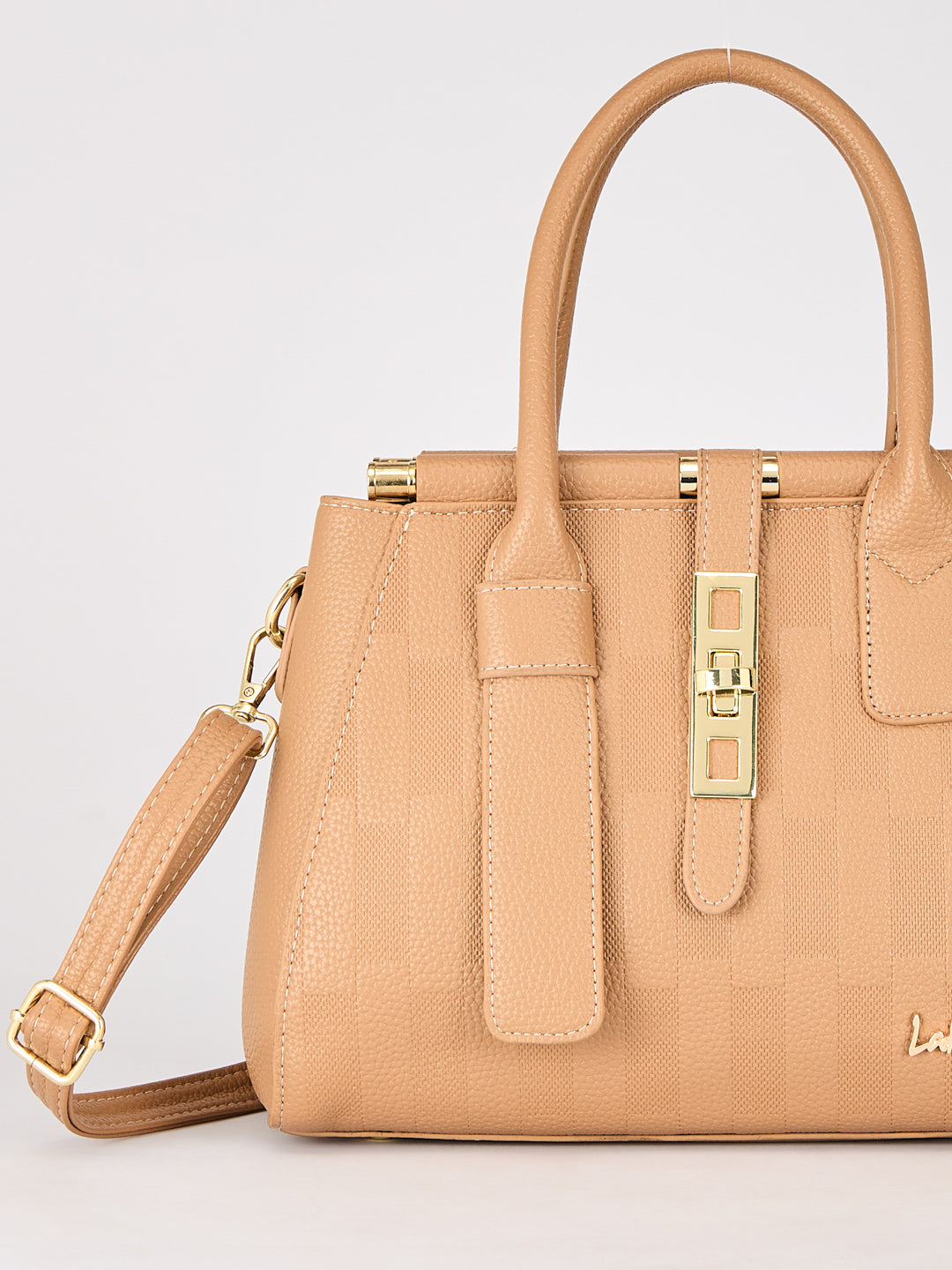 Latin Quarters Women's Beige Checkered Structured Bag with Top Handle