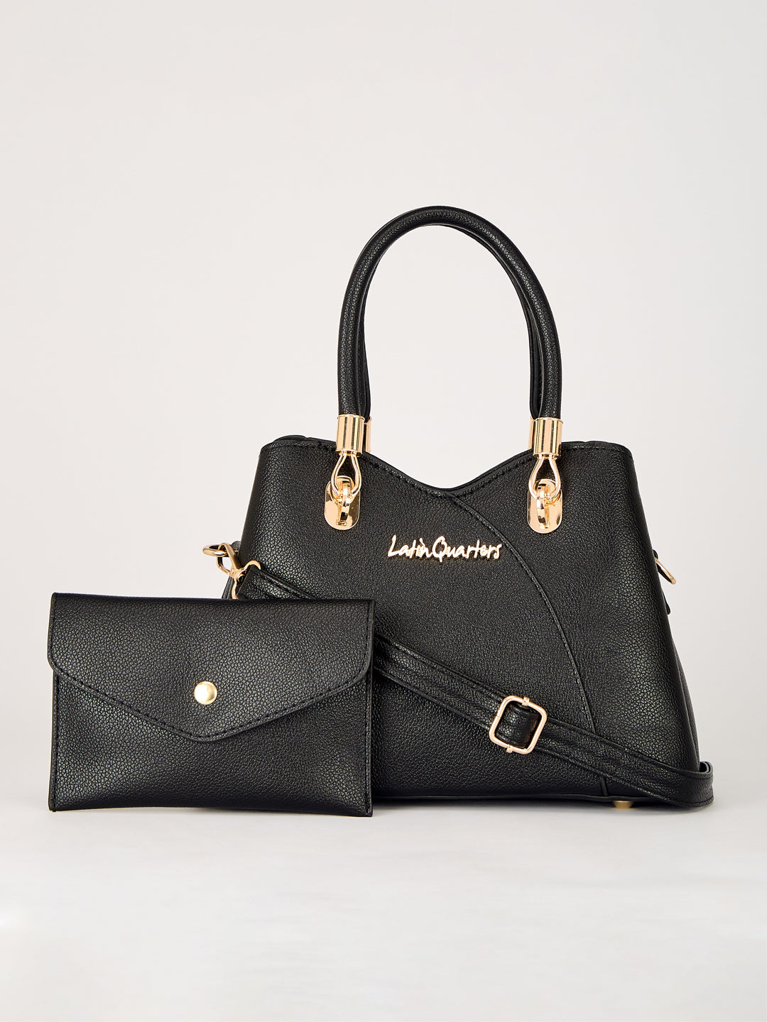 Latin Quarters Women's Black Handbag & Matching Clutch Set