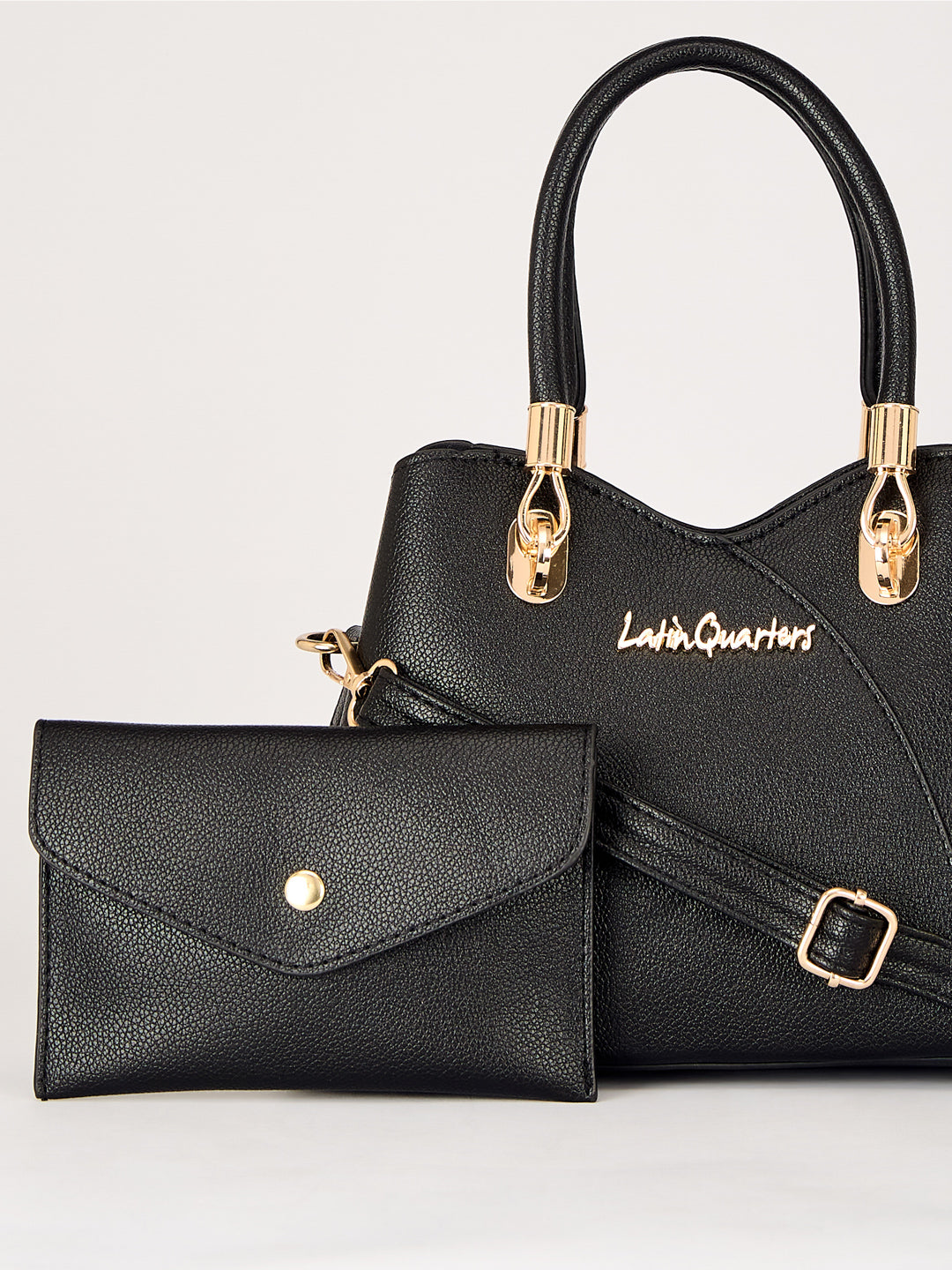 Latin Quarters Women's Black Handbag & Matching Clutch Set