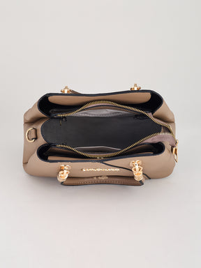 Latin Quarters Women's Beige Satchel Handbag with Crossbody Strap