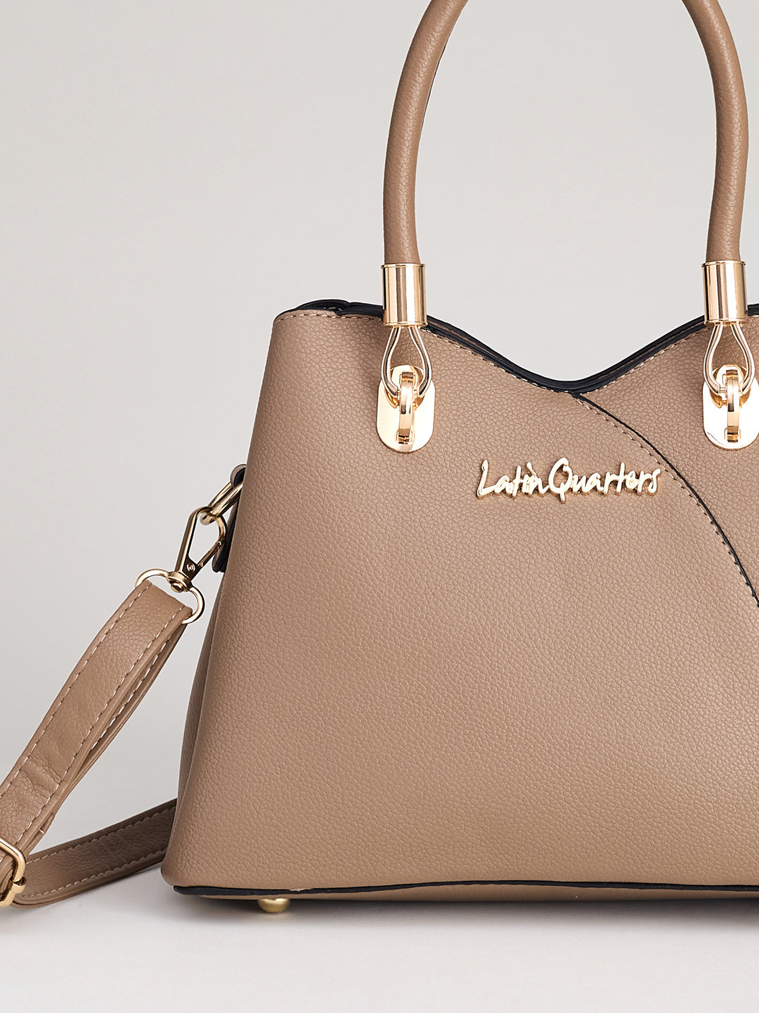 Latin Quarters Women's Beige Satchel Handbag with Crossbody Strap