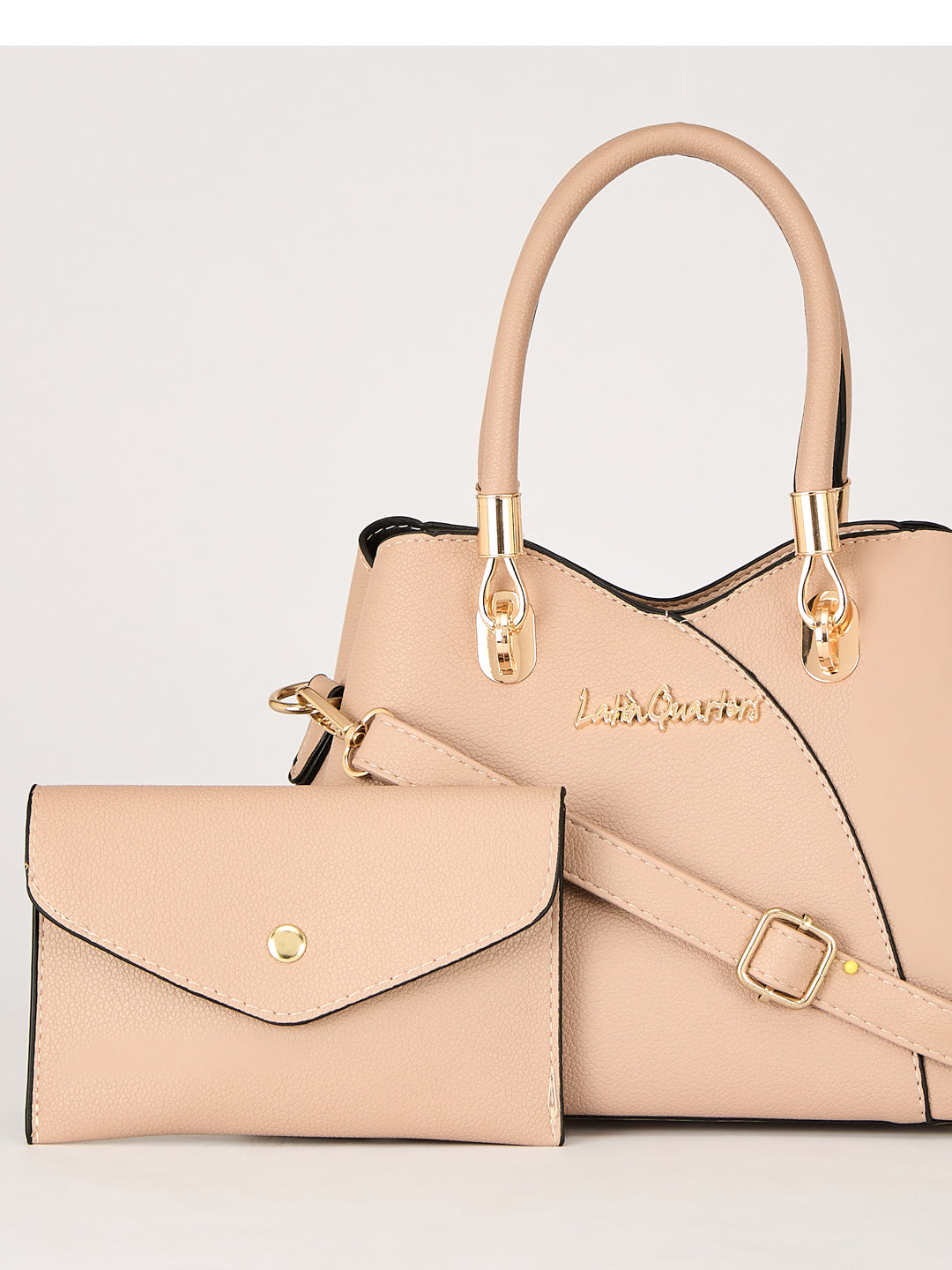 Latin Quarters Women's Beige Handbag & Matching Clutch Set