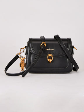 Latin Quarters Women's Solid Black Crossbody Bag with Bear Charm