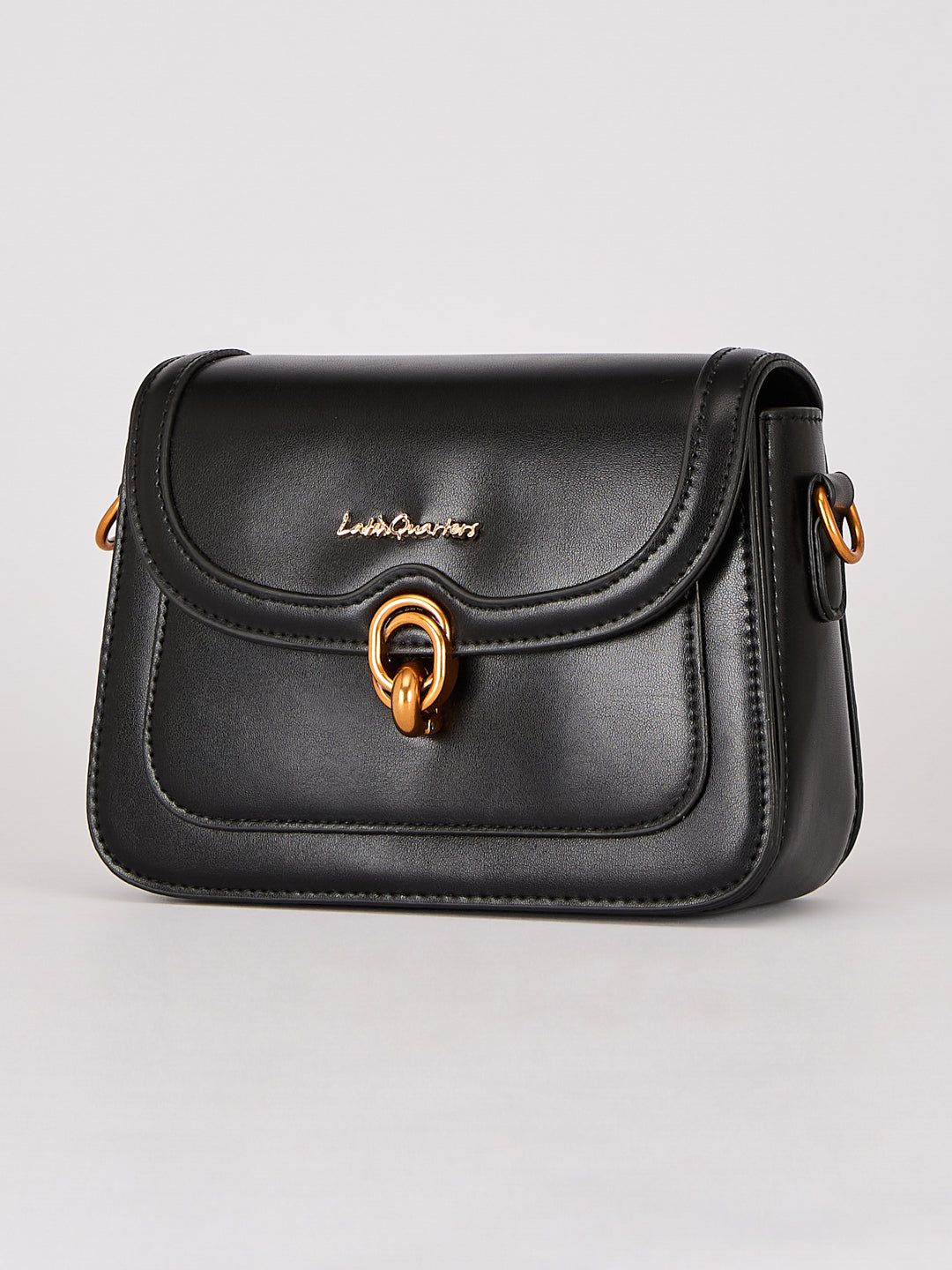 Latin Quarters Women's Solid Black Crossbody Bag with Bear Charm