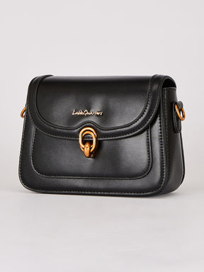 Latin Quarters Women's Solid Black Crossbody Bag with Bear Charm