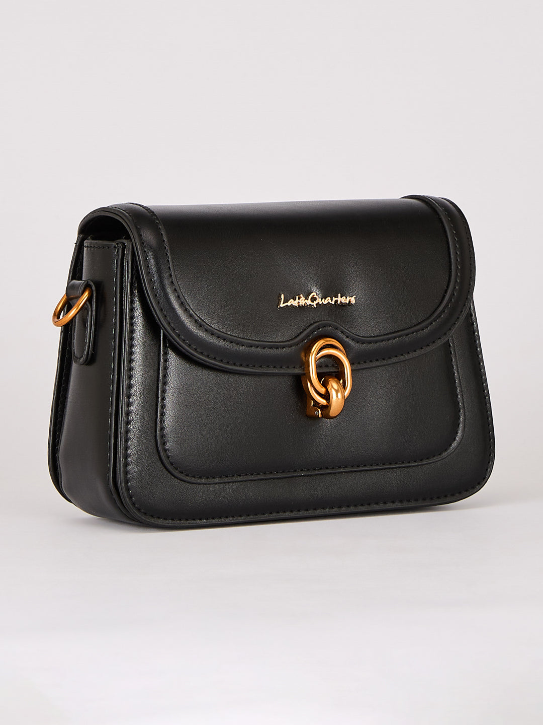 Latin Quarters Women's Solid Black Crossbody Bag with Bear Charm