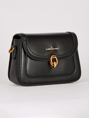 Latin Quarters Women's Solid Black Crossbody Bag with Bear Charm