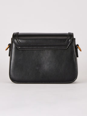 Latin Quarters Women's Solid Black Crossbody Bag with Bear Charm