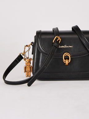 Latin Quarters Women's Solid Black Crossbody Bag with Bear Charm
