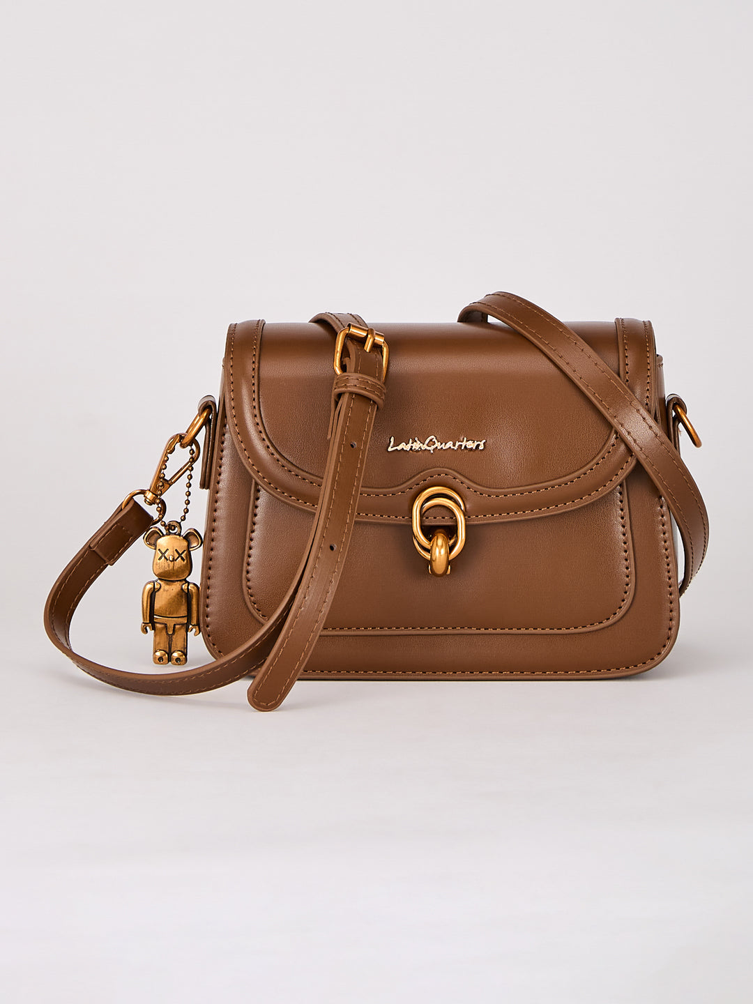 Latin Quarters Women's Brown Crossbody Bag with Bear Charm
