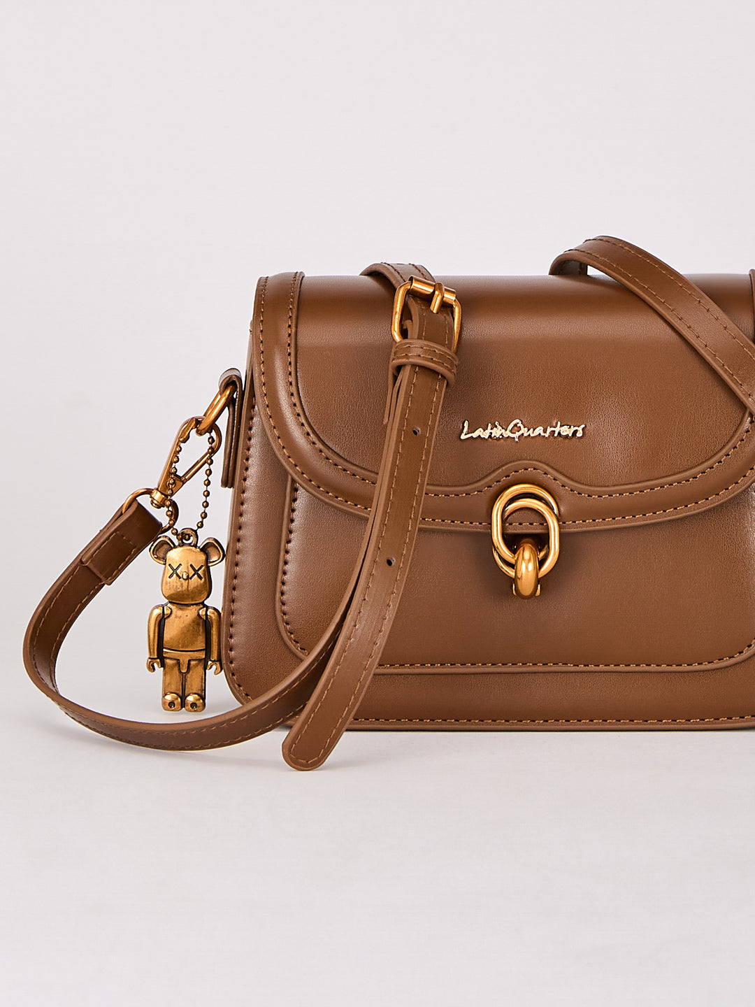 Latin Quarters Women's Brown Crossbody Bag with Bear Charm