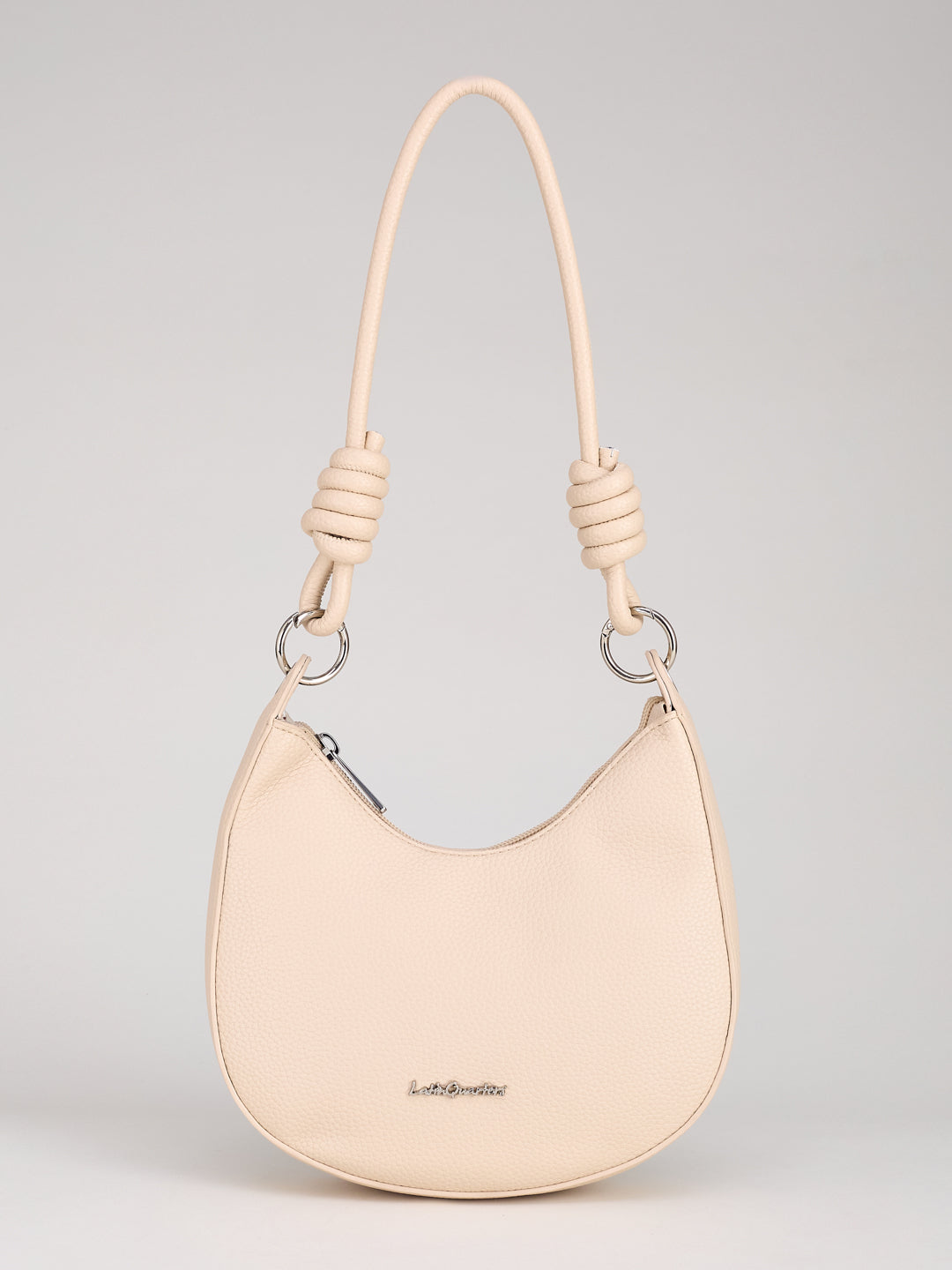 Latin Quarters Women's Off White Crescent Shoulder Bag with Knotted Strap Detail