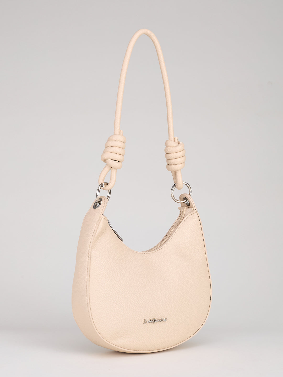 Latin Quarters Women's Off White Crescent Shoulder Bag with Knotted Strap Detail