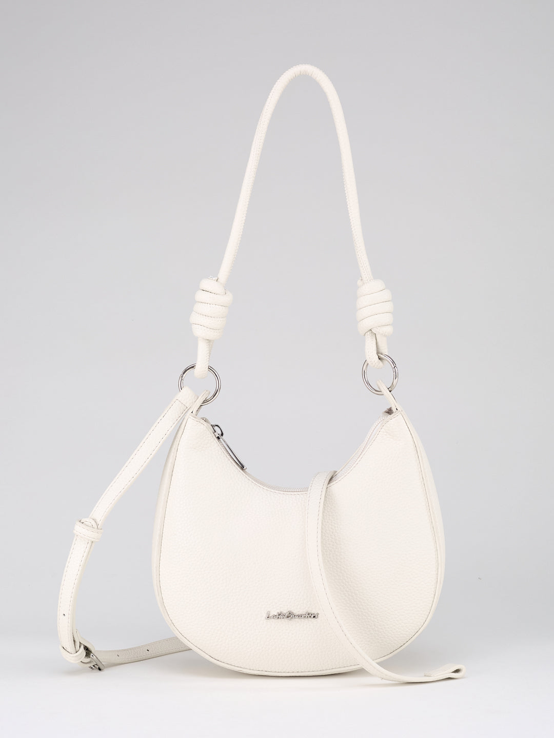 Latin Quarters Women's White Crescent Bag with Knotted Strap Detail