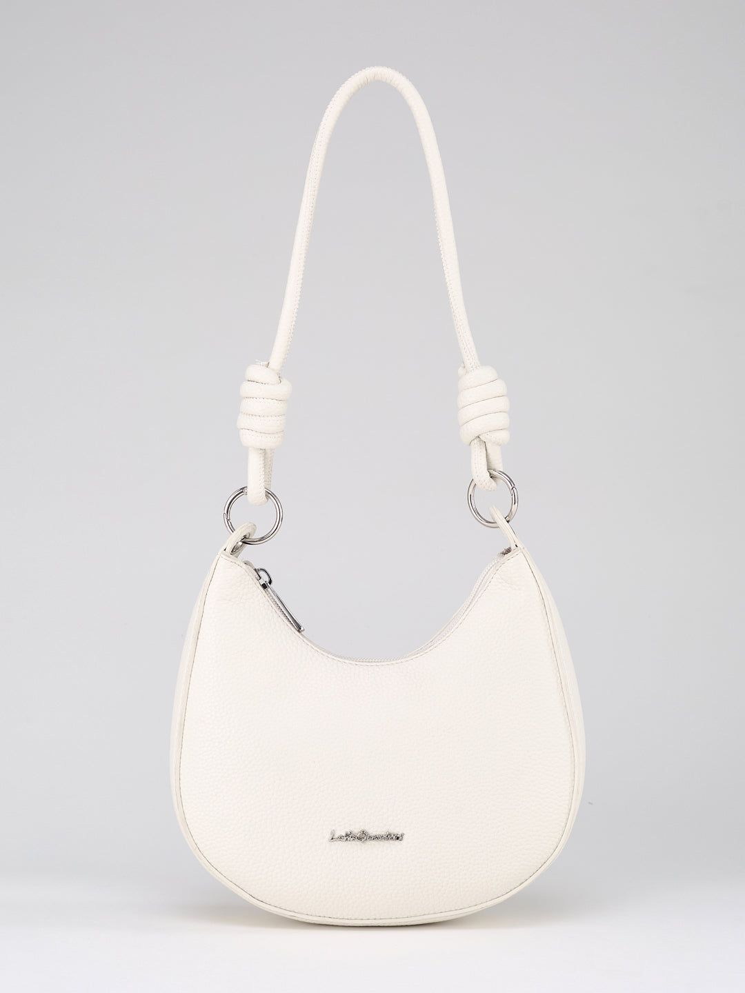 Latin Quarters Women's White Crescent Bag with Knotted Strap Detail