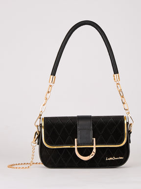 Latin Quarters Women's Black Quilted Shoulder Bag with Gold Chain Strap