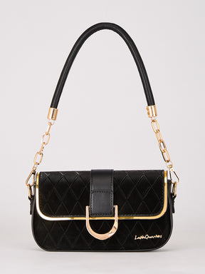 Latin Quarters Women's Black Quilted Shoulder Bag with Gold Chain Strap