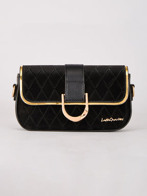 Latin Quarters Women's Black Quilted Shoulder Bag with Gold Chain Strap