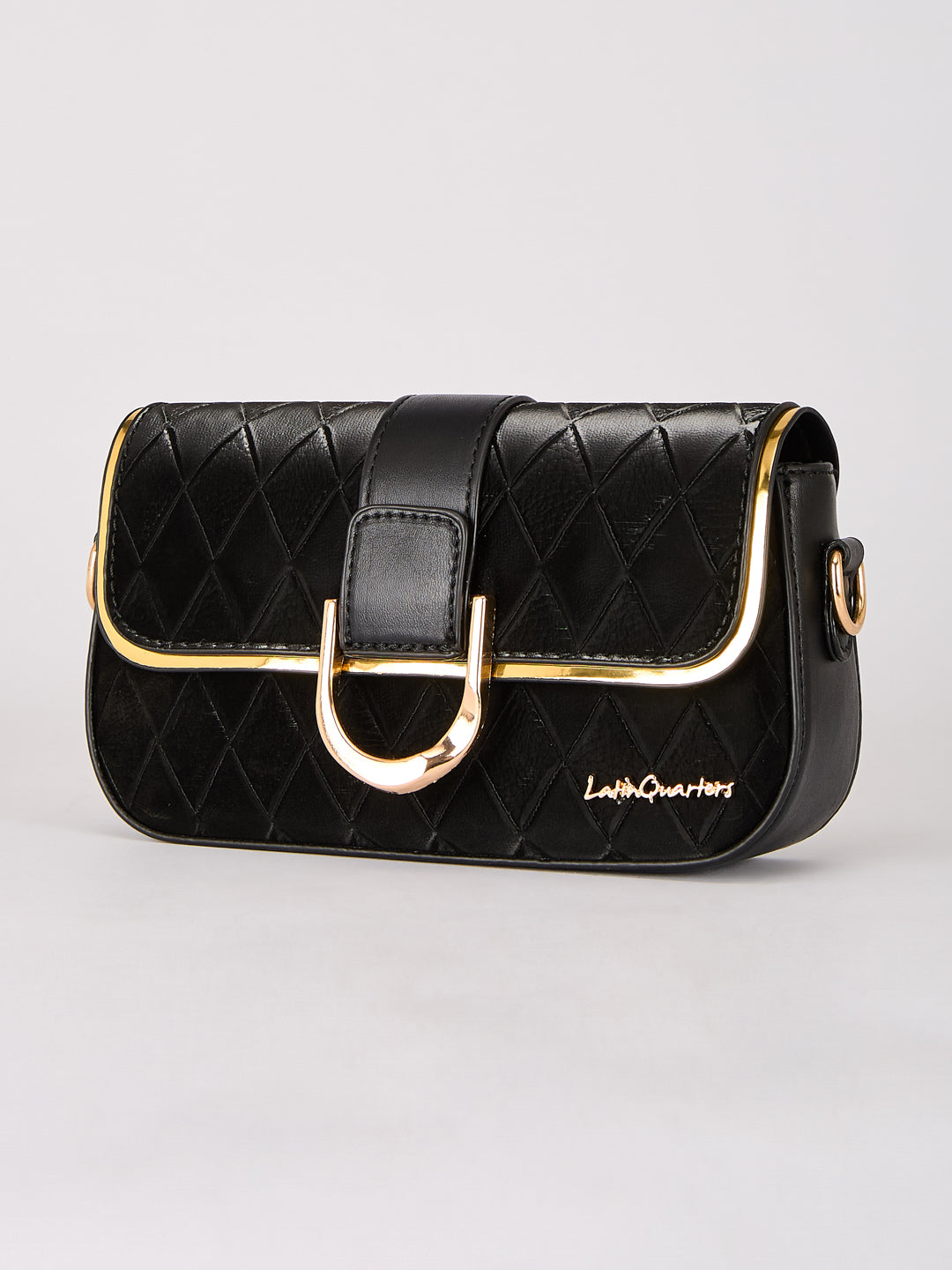 Latin Quarters Women's Black Quilted Shoulder Bag with Gold Chain Strap