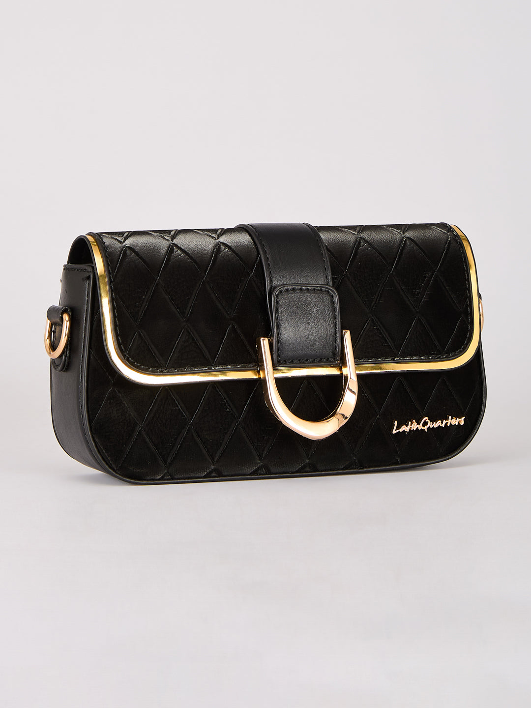Latin Quarters Women's Black Quilted Shoulder Bag with Gold Chain Strap