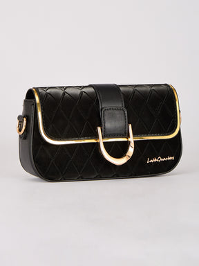 Latin Quarters Women's Black Quilted Shoulder Bag with Gold Chain Strap