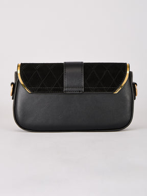 Latin Quarters Women's Black Quilted Shoulder Bag with Gold Chain Strap