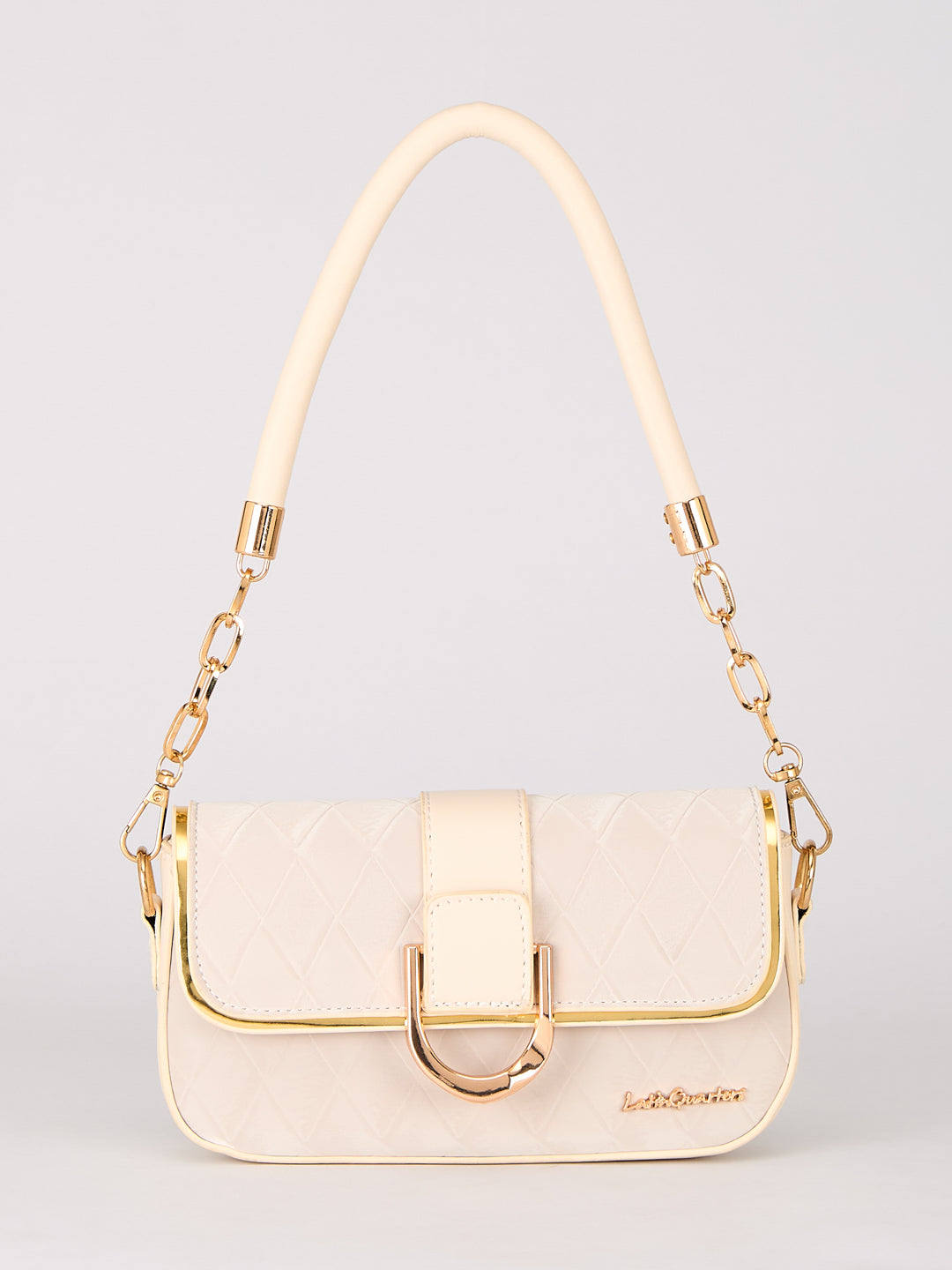 Latin Quarters Women's Beige Quilted Shoulder Bag with Gold Chain Strap