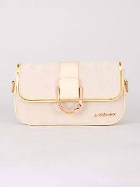 Latin Quarters Women's Beige Quilted Shoulder Bag with Gold Chain Strap