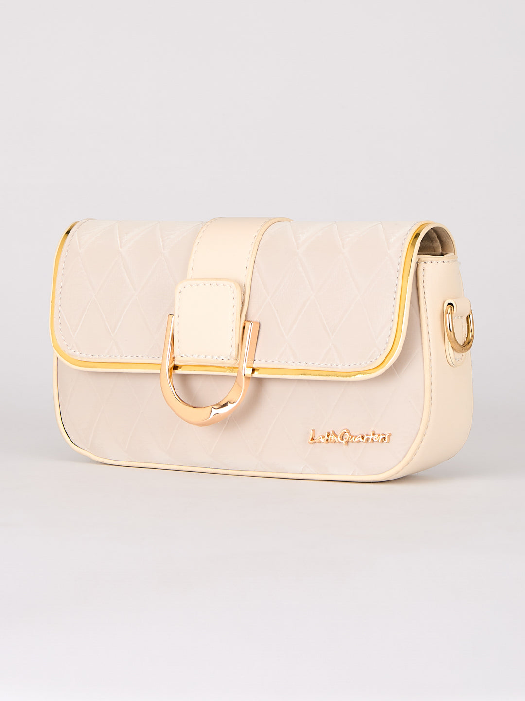 Latin Quarters Women's Beige Quilted Shoulder Bag with Gold Chain Strap