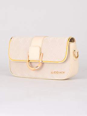 Latin Quarters Women's Beige Quilted Shoulder Bag with Gold Chain Strap