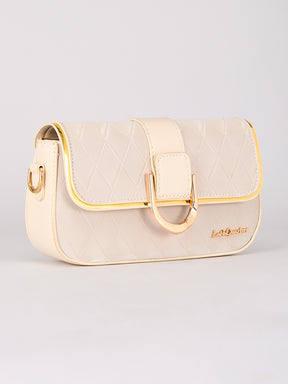 Latin Quarters Women's Beige Quilted Shoulder Bag with Gold Chain Strap