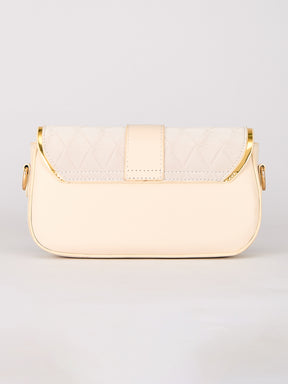 Latin Quarters Women's Beige Quilted Shoulder Bag with Gold Chain Strap