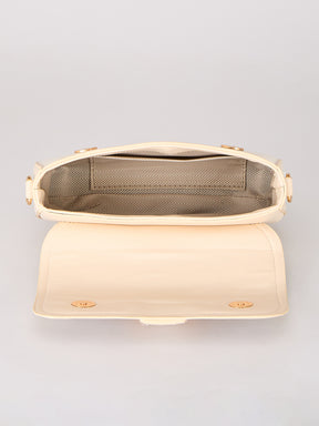 Latin Quarters Women's Beige Quilted Shoulder Bag with Gold Chain Strap