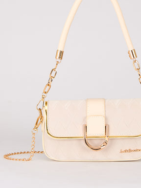Latin Quarters Women's Beige Quilted Shoulder Bag with Gold Chain Strap