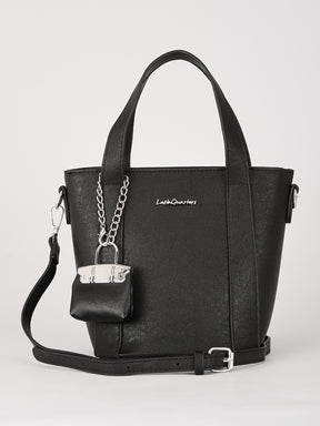 Latin Quarters Women's Black Textured Tote Bag with Detachable Charm