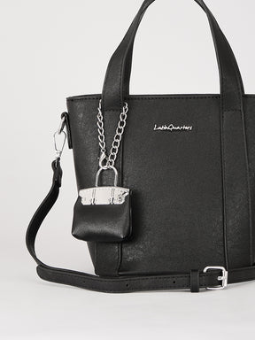 Latin Quarters Women's Black Textured Tote Bag with Detachable Charm