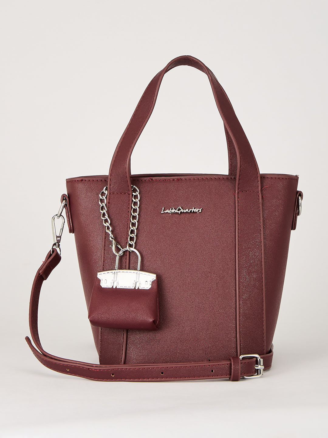 Latin Quarters Women's Maroon Textured Tote Bag with Charm