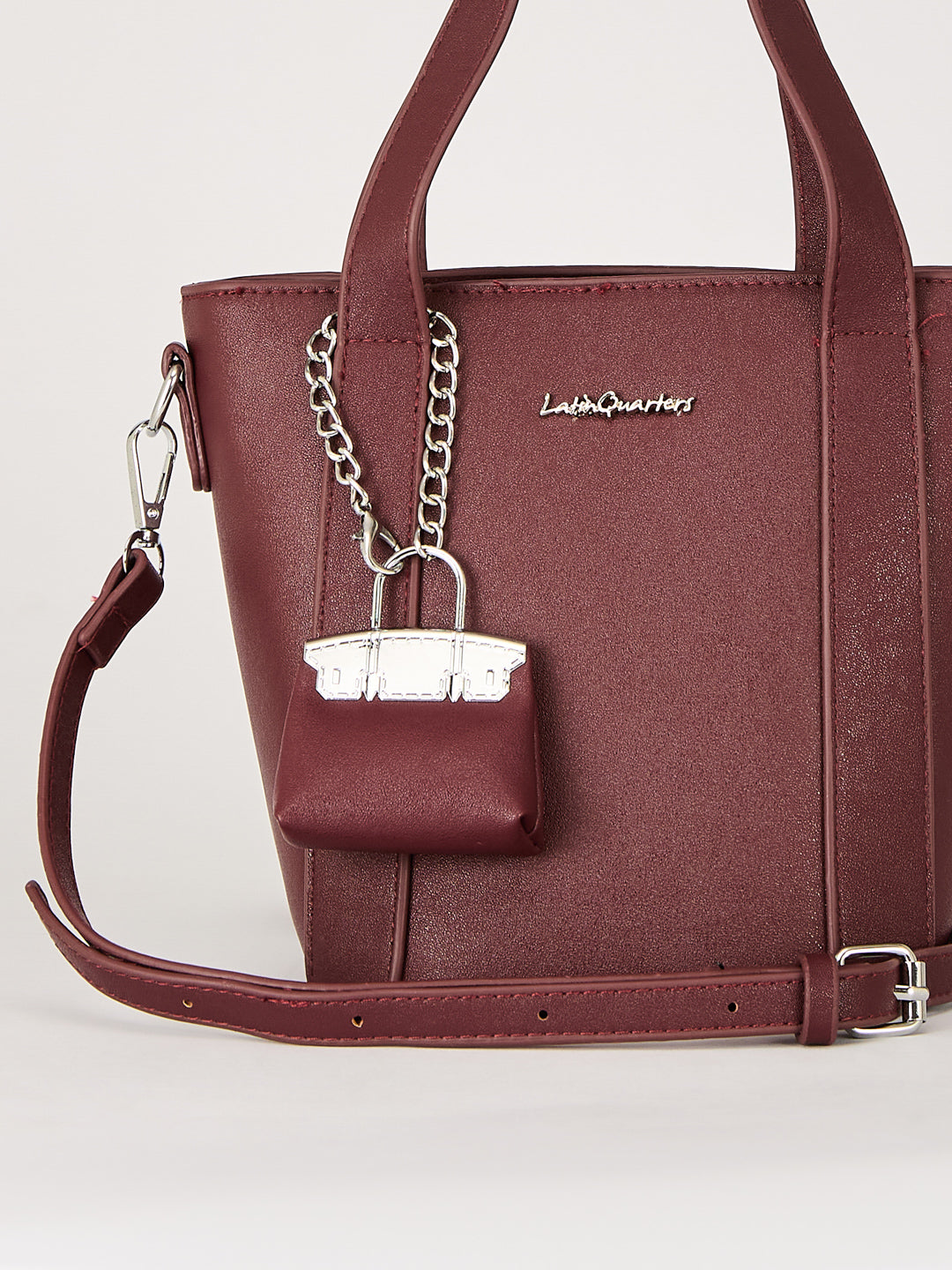 Latin Quarters Women's Maroon Textured Tote Bag with Charm