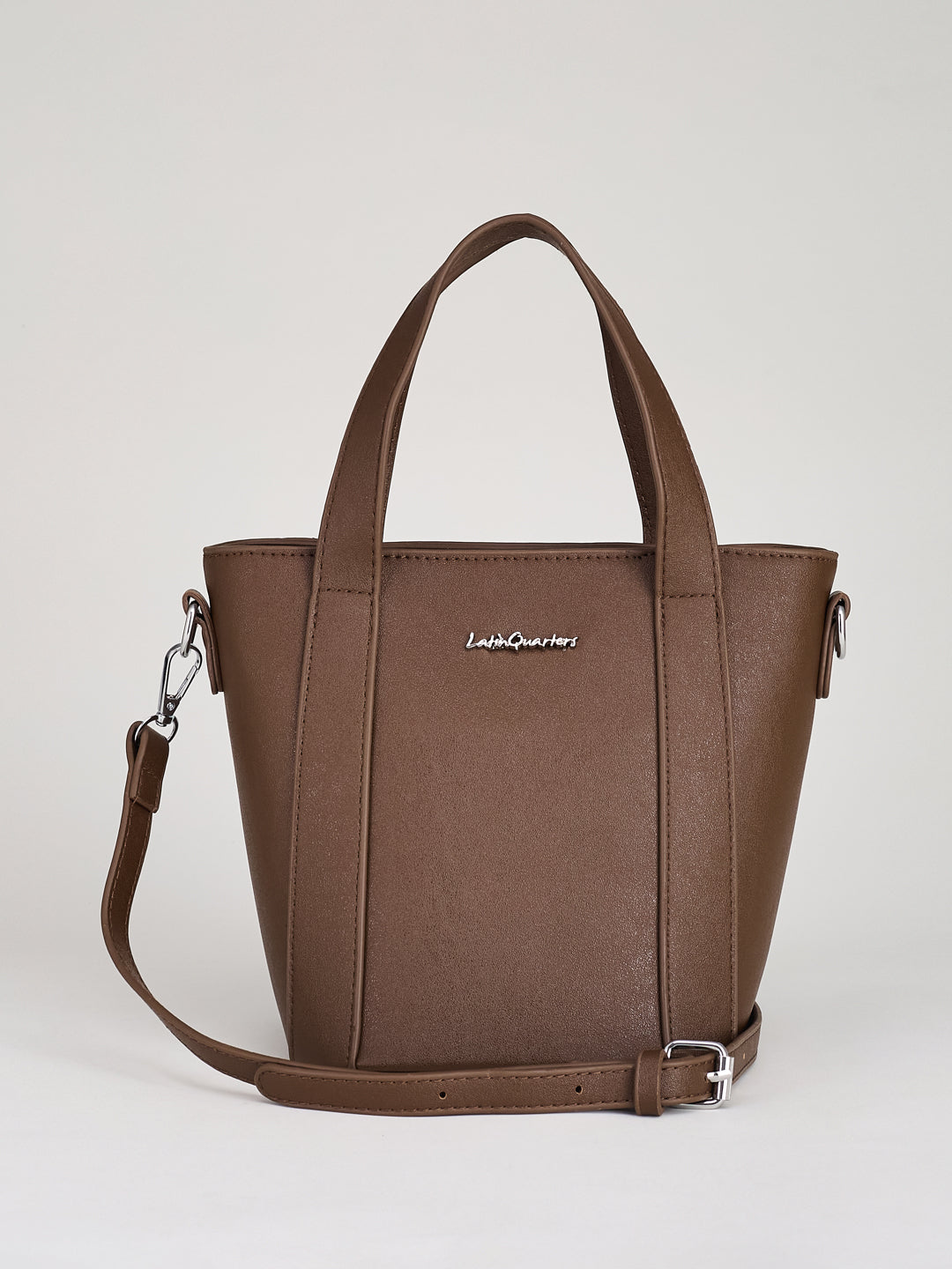Latin Quarters Women's Brown Structured Tote Bag with Adjustable Crossbody Strap