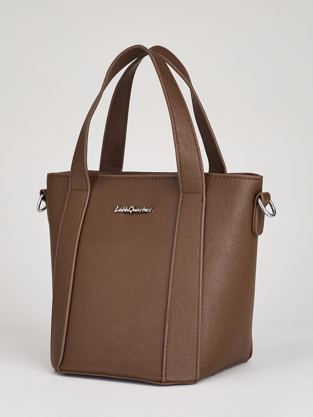 Latin Quarters Women's Brown Structured Tote Bag with Adjustable Crossbody Strap