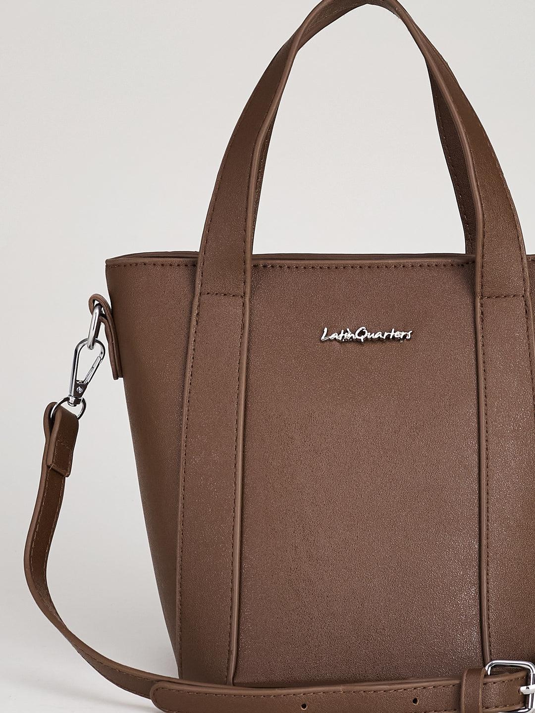 Latin Quarters Women's Brown Structured Tote Bag with Adjustable Crossbody Strap