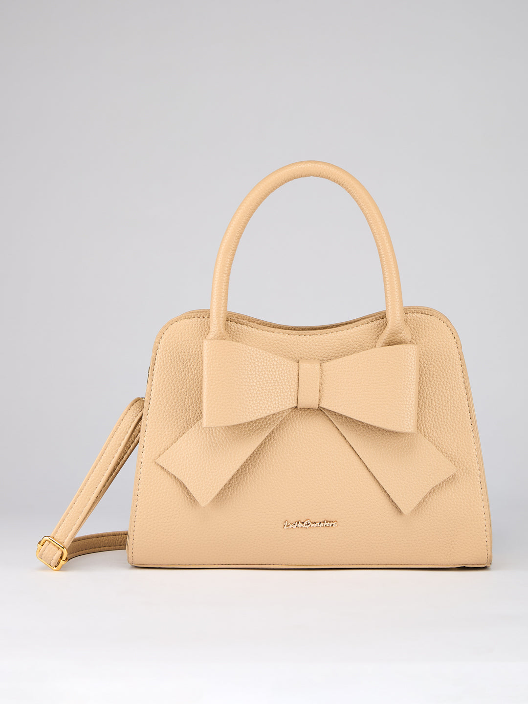 Latin Quarters Women's Beige Bow Handbag with Crossbody Strap
