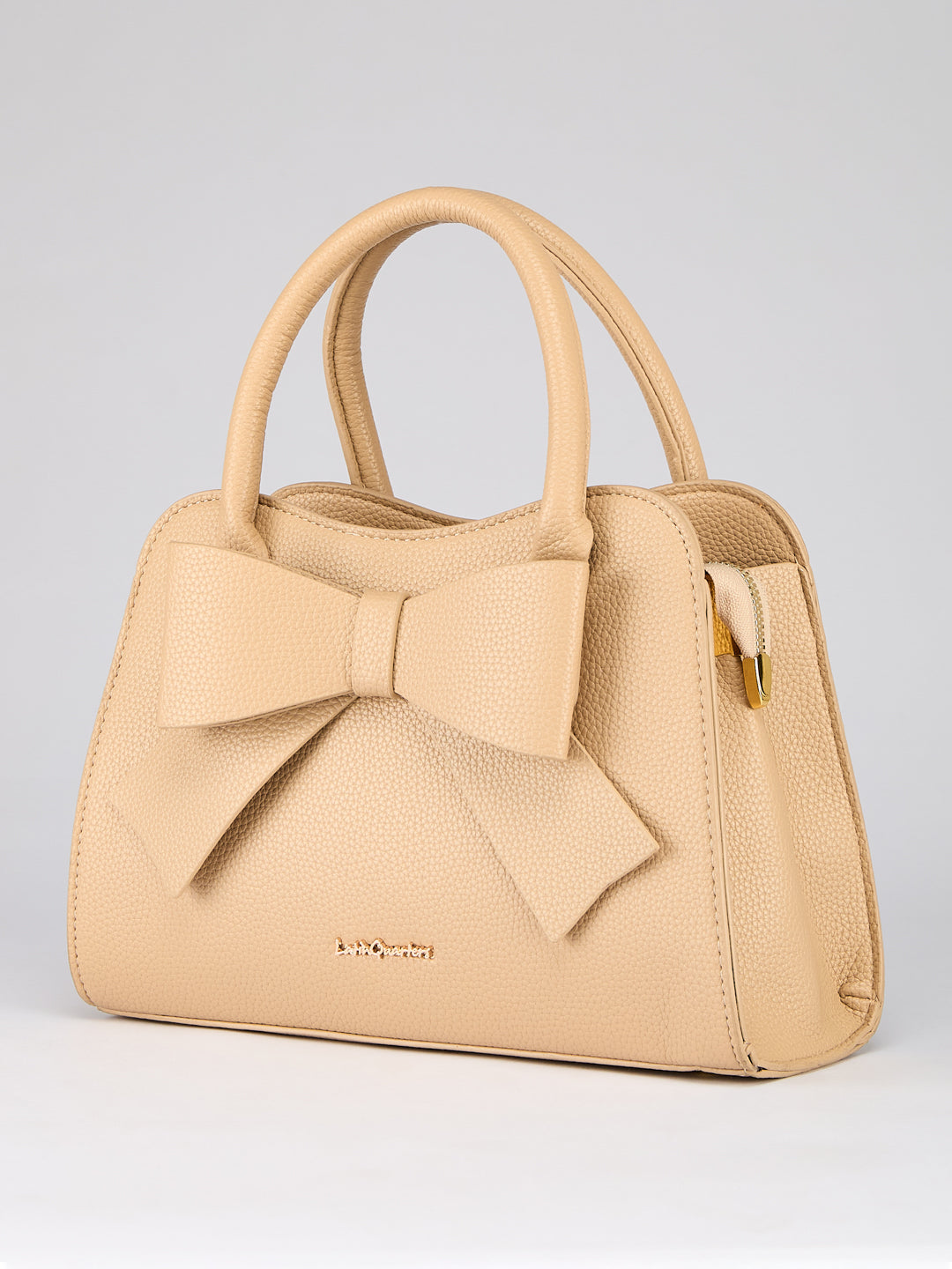 Latin Quarters Women's Beige Bow Handbag with Crossbody Strap