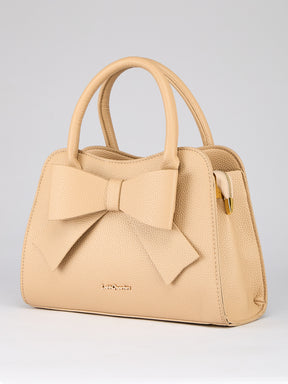 Latin Quarters Women's Beige Bow Handbag with Crossbody Strap