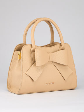 Latin Quarters Women's Beige Bow Handbag with Crossbody Strap