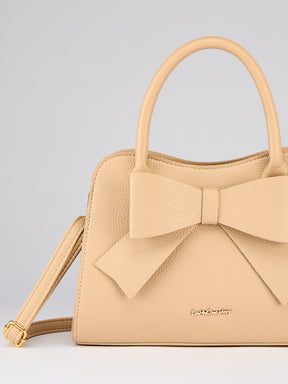 Latin Quarters Women's Beige Bow Handbag with Crossbody Strap