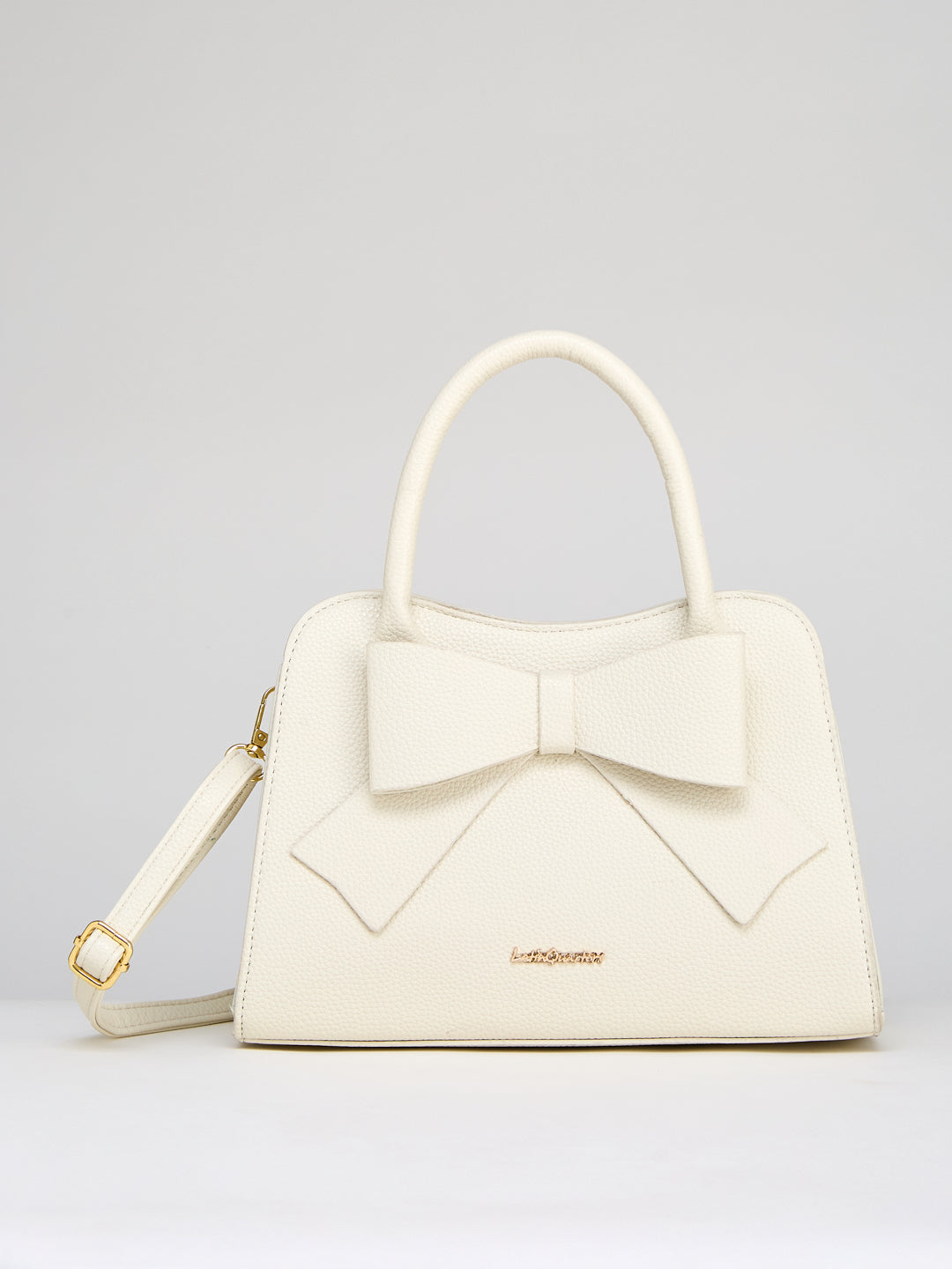 Latin Quarters Women's White Satchel Bag with Front Bow Detail