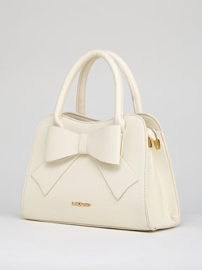 Latin Quarters Women's White Satchel Bag with Front Bow Detail